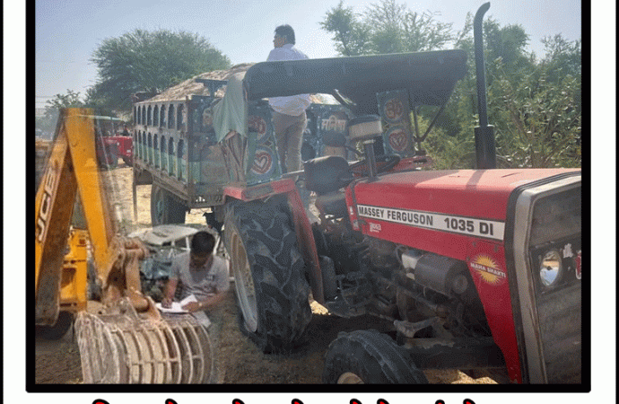 अवैध खनन करते एक जेसीबी सहित 10 वाहन पकड़े