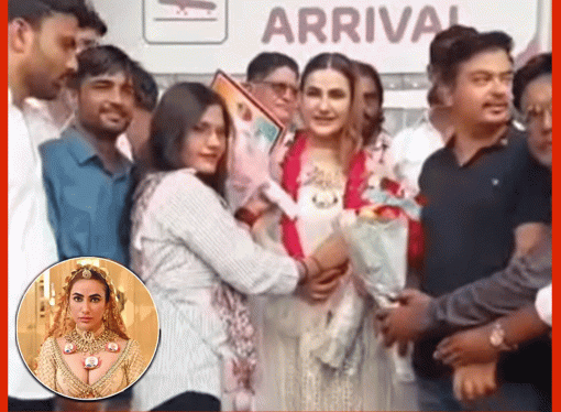 पीएम की फोटो लगा हार पहनने वाली एक्ट्रेस जयपुर पहुंची