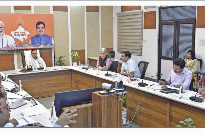‘Rising Rajasthan’ MoU Review Meeting Hon’ble CM Bhajan Lal Sharma: MoUs worth more than INR 4 lakh crore have commenced ground-breaking Chief Minister directs officials to chart a roadmap for expeditious implementation of solar, battery storage projects Chief Minister directs officials to work on mission mode for expeditious implementation of investment MoUs
